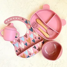 Набір для прикорму Ведмедики BPR img_e6676 pink сердечка поїльник із носиком (дитячий)