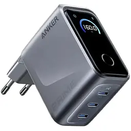 Сетевое зарядне пристрій Anker GaNPrime Charger 160W, 3xUSB-C PD3.1 w Display Silver (7232958)