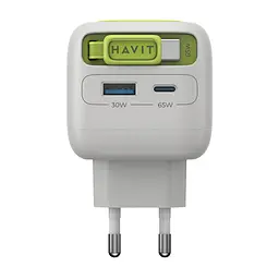 Зарядний пристрій HAVIT UC253 GaN 65W USB-A+USB-C +Кабель USB-C Gray/Green HAVIT (29277-000) - мініатюра 6