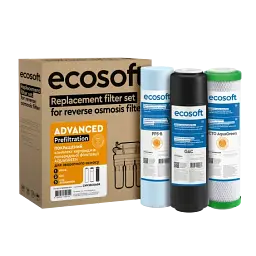 Покращений комплект картриджів Ecosoft 1-2-3 для фільтрів зворотного осмосу з функцією економії води (CHV3ECOAGR)