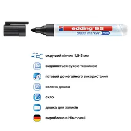 Маркер Edding Glass e-95, 1.5 – 3 мм, круглий, чорний (e-95/01) - мініатюра 4