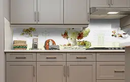 Вініловий кухонний фартух Фрукти та Квіти наклейка для кухні ПВХ Абстракція Бежевий Happy Pocket Z181769 - мініатюра 3