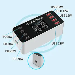 Мультизарядний пристрій Addap 8 портів USB Type-C A9 65 W PD (WLX-A9) - мініатюра 6