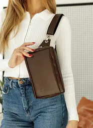 Жіноча сумка бананка бананка Sambag HARVI шоколадна 24 × 16 × 6 см (88213020) - мініатюра 5