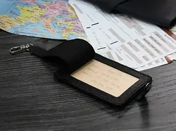 Шкіряна бірка для багажу Бланк-тег чорна Карбон - мініатюра 4