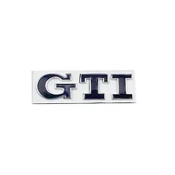 Емблема напис GTI для Volkswagen синя з сріблястою окантовкою 79х23 мм метал (на скотчі)