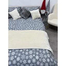 Комплект постільної білизни Ecotton двоспальний 15501 Сніжинка на сiрому (24263) - мініатюра 2