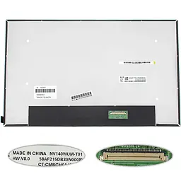 Матриця 14.0" NV140WUM-T01 touch 1920х1200, 40pineDP, IPS, LED, SLIM без додаткової панелі, матові, роз'єм праворуч внизу для ноутбука