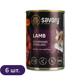 Набір вологого корму для дорослих стерилізованих кішок Savory Cat Can Adult Sterilised з ягням 6 шт x 400 г