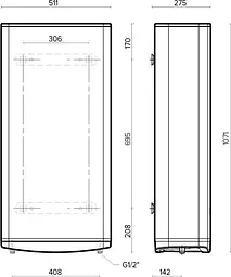 Ariston Водонагрівач електр. плаский слім VELIS TECH 80 EU, 80л, 2*1,5кВт, електронне керування, B, Італія, Сірий - мініатюра 3