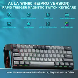 Ігрова магнітна дротова клавіатура AULA WIN60 HE PRО / 60% / Hall Effect / Rapid Trigger / Semantic Magnetic Switch / Grey - мініатюра 2