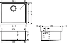 Кухонна мийка Hansgrohe S71 S719-U500 сталь stainless steel 43427800 - мініатюра 3