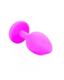 Анальна пробка з кристалом B-Series Silikon Plug Jewellery Pink Small, 7х2.7 см, рожевий з блакитним - мініатюра 4