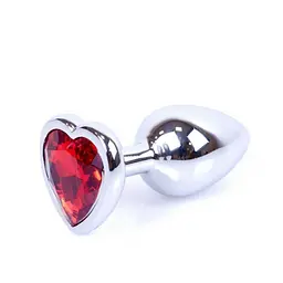 Анальна пробка із кристалом B-Series Jewellery Silver Heart PLUG Red, 7х2.7 см, червоний