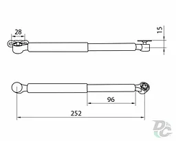 Амортизатор газовий для ДСП 60N в капсулі, 3 кріплення, сірий - мініатюра 2