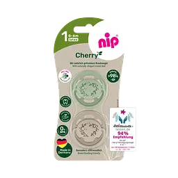 Пустушка латексна кругла для дітей 0–6 місяців NIP Cherry арт. 38875-51 2 шт. зелений/бежевий