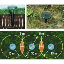 Ультразвуковий відлякувач кротів Solar Rodent Repeller з сонячною панеллю, набір 2 шт - мініатюра 4