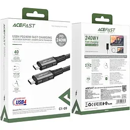 Кабель USB 4.0 Type-C M-M, 1 м 240W, Thunderbolt 3/4 compatible, C1-09 Чорний-сірий Acefast - мініатюра 3