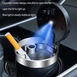 Попільничка автомобільна Ashtray з підсвічуванням Чаша Метал (Натискна Кришка) - мініатюра 5