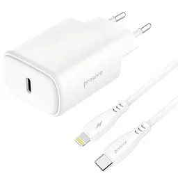 Зарядний пристрій Proove Silicone Power 2 20W (Type-C) + Cable Type-C to Lightning (1m) white (WCSP22010002)