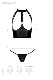 Комплект білизни з відкритими грудьми Passion GENEVIA Set WITH OPEN BRA S/M black корсет стрінги - мініатюра 7