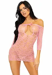 Сукня-сітка з сердечками Leg Avenue Heart net mini dress Pink, зав’язки, відкриті плечі, one size - мініатюра 4