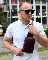 Чоловічий слінг через плече 20х13х5, сумка нагрудна для телефону, коричнева 5 см - мініатюра 6