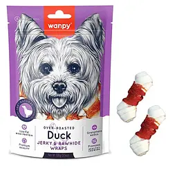 Wanpy Duck Jerky & Rawhide Wraps ВАНПІ КІСТКА З ВУЗЛАМИ ТА В’ЯЛЕНОЮ КАЧКОЮ ласощі для собак, 100 г