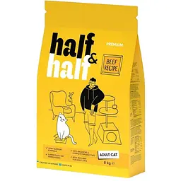 Сухой корм Half & Half для взрослых кошек с говядиной 8 кг