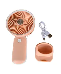 Вентилятор ручний акумуляторний з підставкою для телефону Mini Fan HX09-1 Персиковий з білим - мініатюра 3