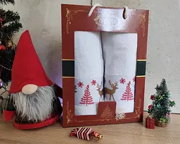 Набір новорічних рушників Gulcan 50x90+70х140 Merry Christmas White - мініатюра 2