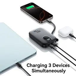 УМБ Joyroom 10000mAh 22,5W PD,QC, USB-A, USB-C In/Out with built-in USB-C cable Black - мініатюра 6