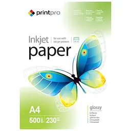 Фотопапір PrintPro Глянцевий 230гр A4 500 листів PGE230500A4