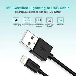 Кабель Choetech Lightning USB 2.0 AM to Lightning 1.8m Black (IP0027-BK) - миниатюра 3