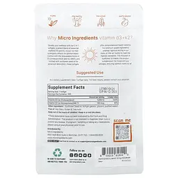 Вітамін D3 + K-2 Vitamin D3 + K2 300 Softgels Micro Ingredients vit0006371 - мініатюра 2