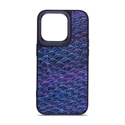 Кожаный чехол для Apple iPhone 14 Pro, Harder Virgin Mermaid, синий, термополиуретан ТПУ + экокожа с морской чешуйчатой текстурой, панель, защита корпуса, противоударный, микрофибра, рамка вокруг камеры, защита всего корпуса, (ARM76827)