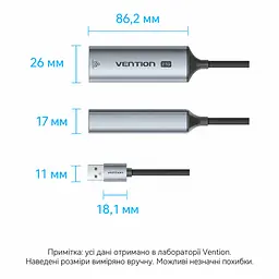 Ethernet-адаптер Vention зовнішня мережева карта USB-A на RJ45 до 2,5 Гбіт/с для швидкості понад 1 Гбіт/с потрібен кабель Cat6 або вище без налаштування у Windows 11 та macOS із захистом від короткого замикання та перенапруги алюмінієвий корпус для відведення тепла вбудований кабель 0,15 м сірий (CFSHB) - мініатюра 5