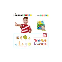 Конструктор Picasso магнітний Tiles Dinosaur Set з 8 фігурками динозаврів 38 деталей (817338028848) - мініатюра 2