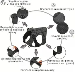 Шлейка для собак Harness K9 Long, металева пряжка фастекс і система MOLLE, Чорний, L - мініатюра 4