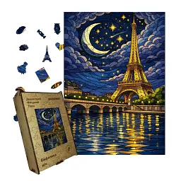 Дерев'яний фігурний пазл puzzlean Ейфелева ніч, А3, Дерев'яна коробка 200 елементів