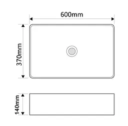 Умивальник накладний Mixxus Premium Quadro-0209 600x370x140 мм з переливом MP6522, Білий - мініатюра 4