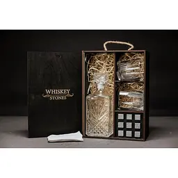 Подарунковий набір Whiskey Stones камені для віскі в дерев'яному пеналі №7 + декантер і 2 склянки Rocco Selecta + щипці + мішечок - мініатюра 2