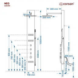 Душова панель Corsan Neo black S060MBL, Чорний матовий - мініатюра 4
