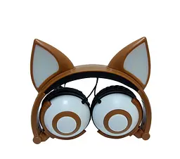 Навушники SUNROZ Linx Bear Ear Headphone з вушками Лисички LED 1,5 м Коричневий (SUN2653) - мініатюра 2