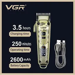 Машинка для стрижки волосся бездротова з тримером для бороди VGR V-005 Золотиста - мініатюра 3