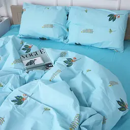 Простирадло MirSon Бязь 17-4736 Green leaves 220x240 см блакитне (2200008926144) - мініатюра 2