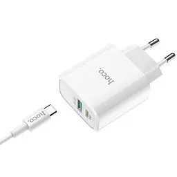Мережевий зарядний пристрій Hoco 1USB C57A QC 3.0+ (Type-C) 3A White - мініатюра 2