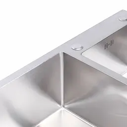 Кухонна мийка 75x41 нержавійка на дві чаші Platinum Handmade (круглий сифон, 3.0/0.8), Нержавіюча сталь - мініатюра 4