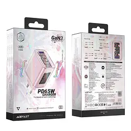 Мережевий зарядний пристрій Acefast A45 USB/2 Type-C QC PD PD65W GaN рожевий - мініатюра 8