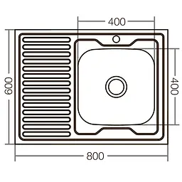 Кухонна мийка накладна ZerixZ8060R-06-160E satin ZX1617, Нержавіюча сталь - мініатюра 3